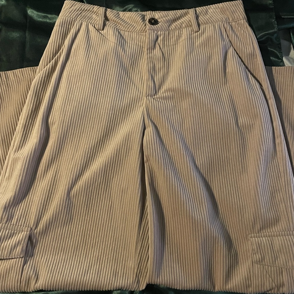Khaki wide leg corduroy cargoes